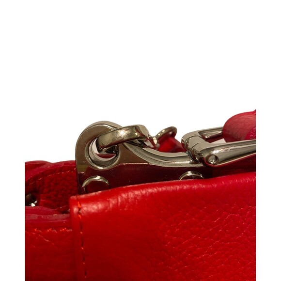 Borse in Pelle Handbag Shoulder Bag Satchel Red Pebbled Genuine Leather Italy - Picture 10 of 12